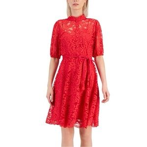 NEW Tahari ASL Red Lace Midi Dress 6